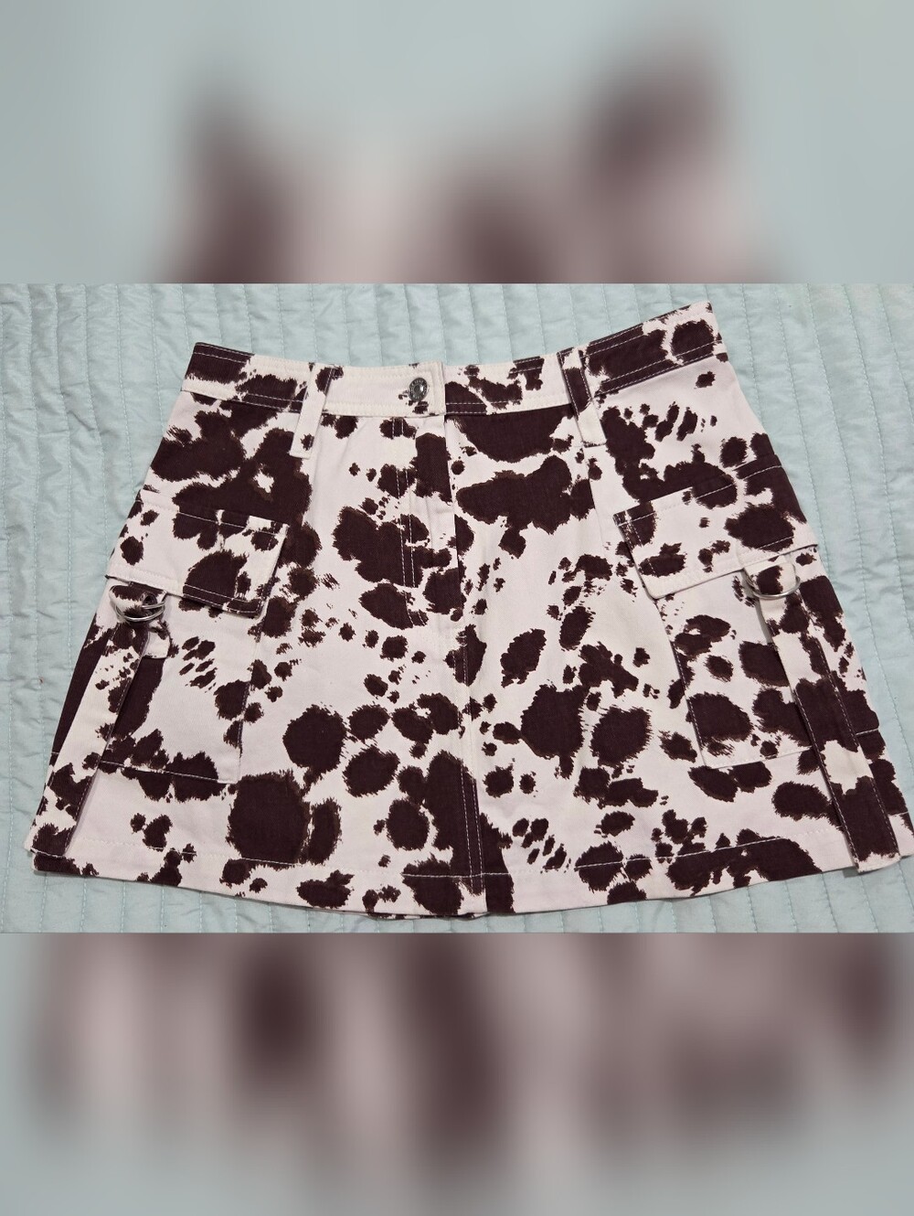 Cream Mini Skirt with Brown Cow-Print